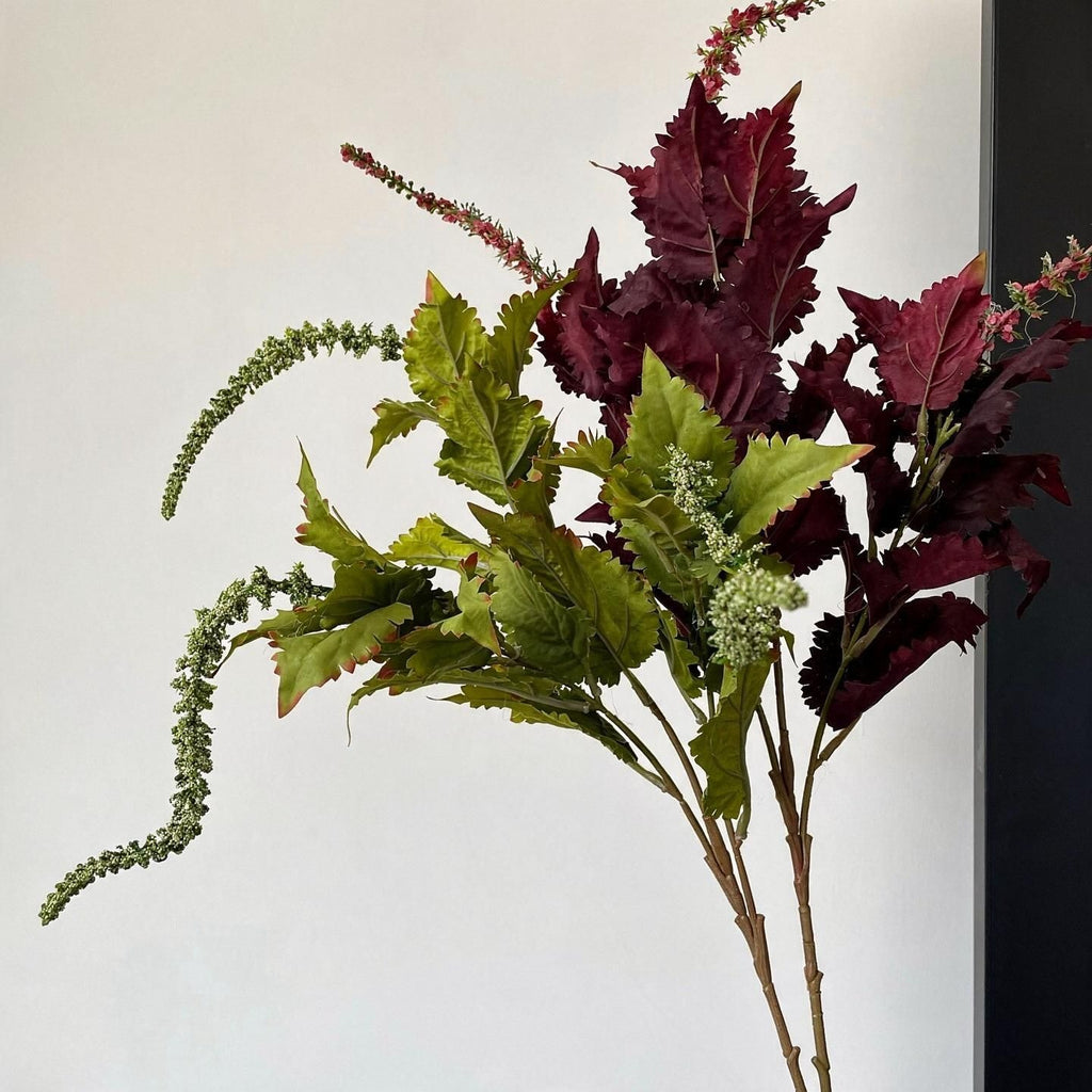 Feuilles de Shiso Simulées, Style Rétro, Longueur 88 cm, Matériau Mixte, Décoration de Table et Espaces Commerciaux