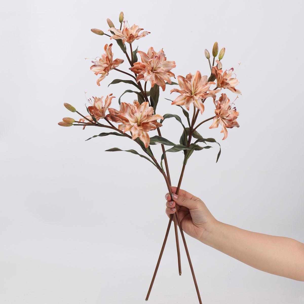 Fleur artificielle en soie synthétique, lys double, 58 cm, 3 fleurs, décoration intérieure, mariage, événements