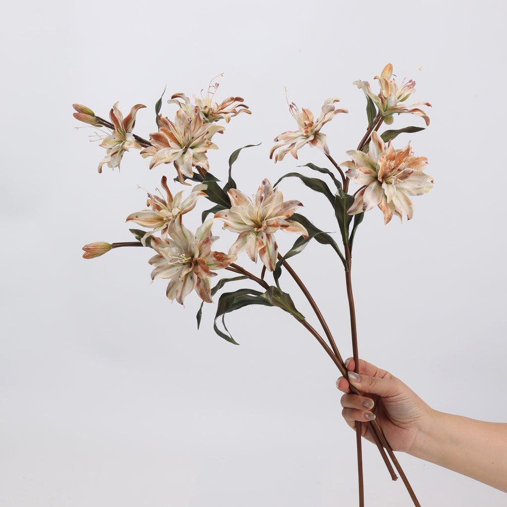 Fleur artificielle en soie synthétique, lys double, 58 cm, 3 fleurs, décoration intérieure, mariage, événements
