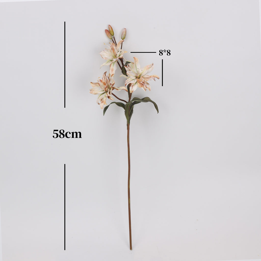 Fleur artificielle en soie synthétique, lys double, 58 cm, 3 fleurs, décoration intérieure, mariage, événements
