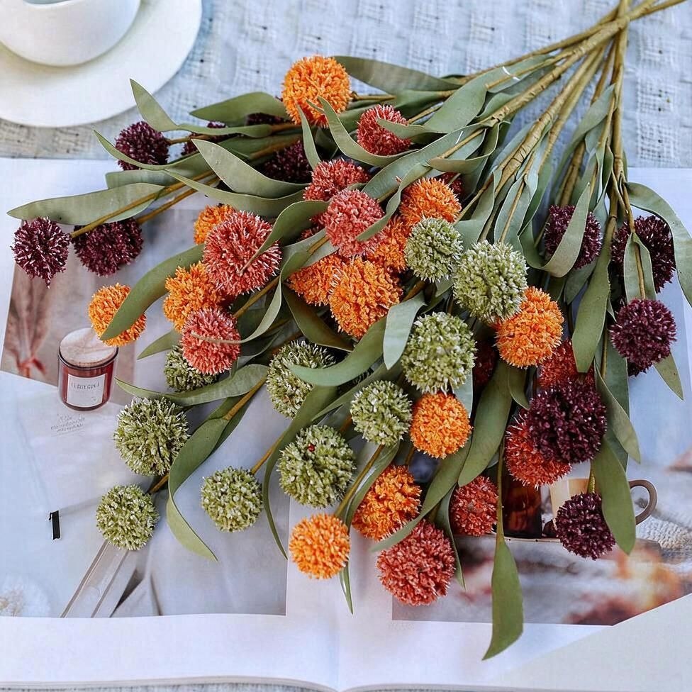 Fleurs artificielles rétro Chrysanthème pompon, bouquet de 6 têtes de 4 cm, 42 cm de haut, soie polyester, décoration d'intérieur et mariage