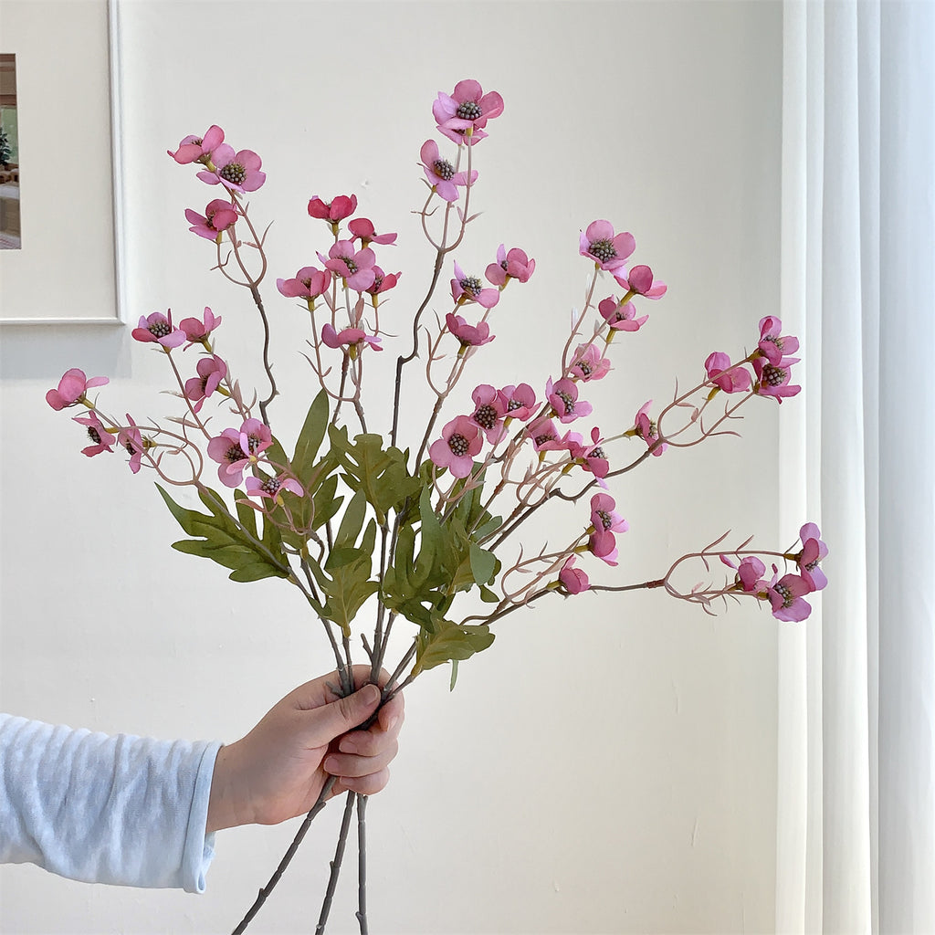 Bouquet de fleurs artificielles en soie polyester, 15 fleurs de prunier, 58 cm, décoration intérieure, style rétro