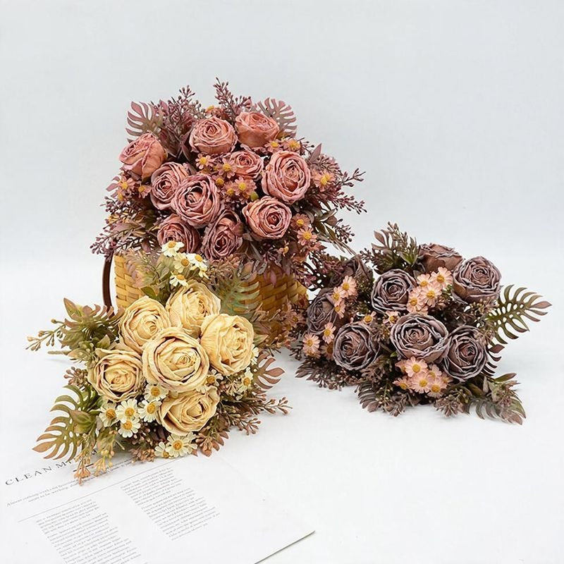 Bouquet de fleurs artificielles roses et marguerites, 12 têtes, 32 cm, pour mariage et décoration intérieure