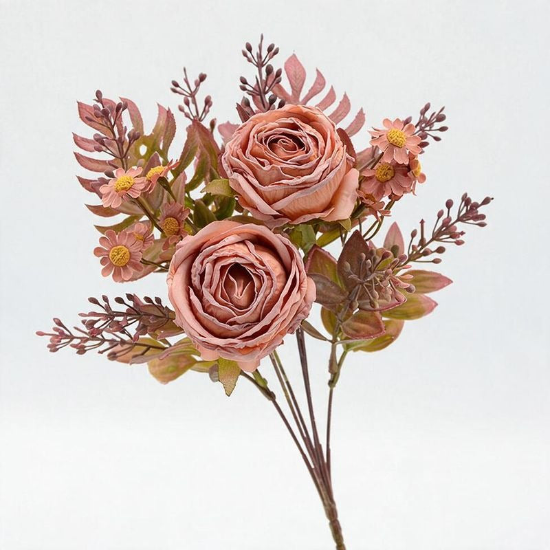 Bouquet de fleurs artificielles roses et marguerites, 12 têtes, 32 cm, pour mariage et décoration intérieure