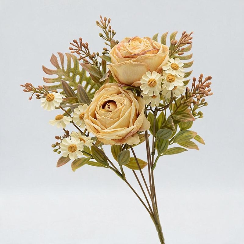Bouquet de fleurs artificielles roses et marguerites, 12 têtes, 32 cm, pour mariage et décoration intérieure