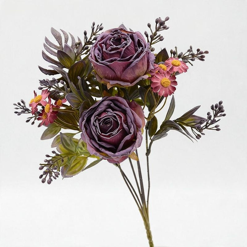 Bouquet de fleurs artificielles roses et marguerites, 12 têtes, 32 cm, pour mariage et décoration intérieure