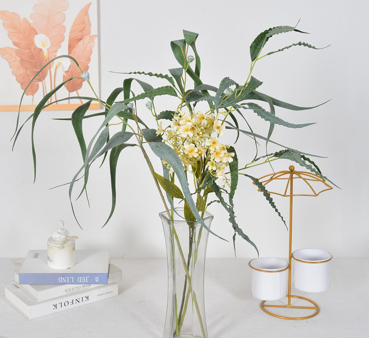 Bouquet de fleurs artificielles avec eucalyptus et fougère, 68 cm, pour mariage et décoration intérieure