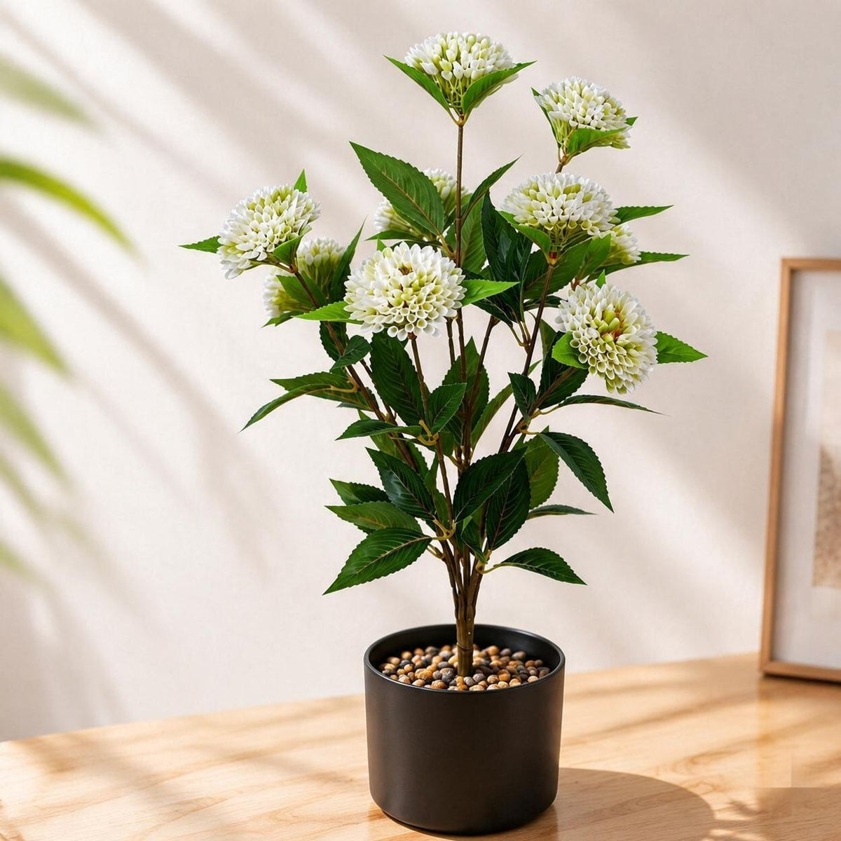 Bouquet de Chrysanthèmes Pompons Artificiels, 57 cm, 9 Fleurs, Décoration Élégante pour Mariage, Bureau ou Maison