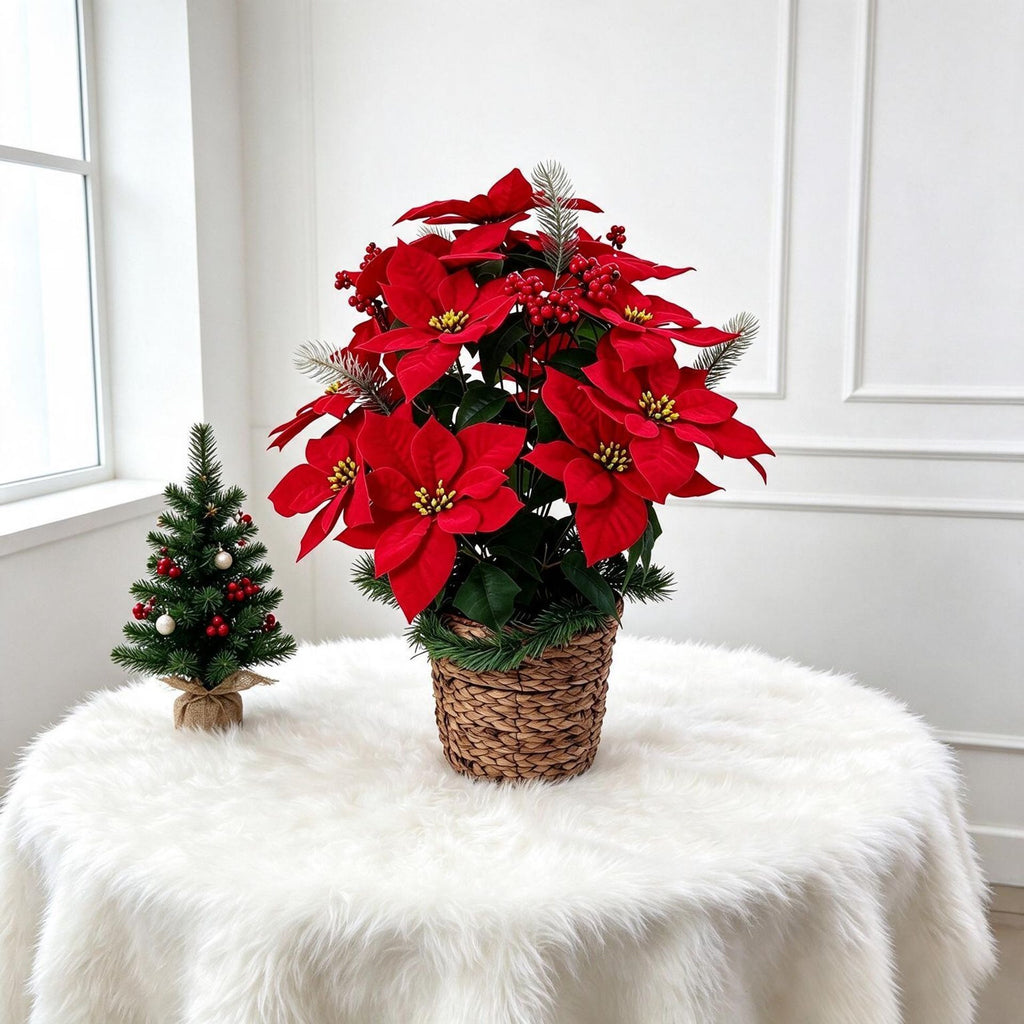 Bouquet de 24 Poinsettias Artificiels, 58 cm, Décoration Festive et Élégante