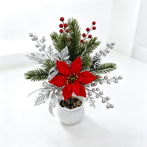 2 branches de poinsettia artificiel en soie polyester pour Noël, décoration florale élégante, 36 cm, pour mariage, maison et commerce