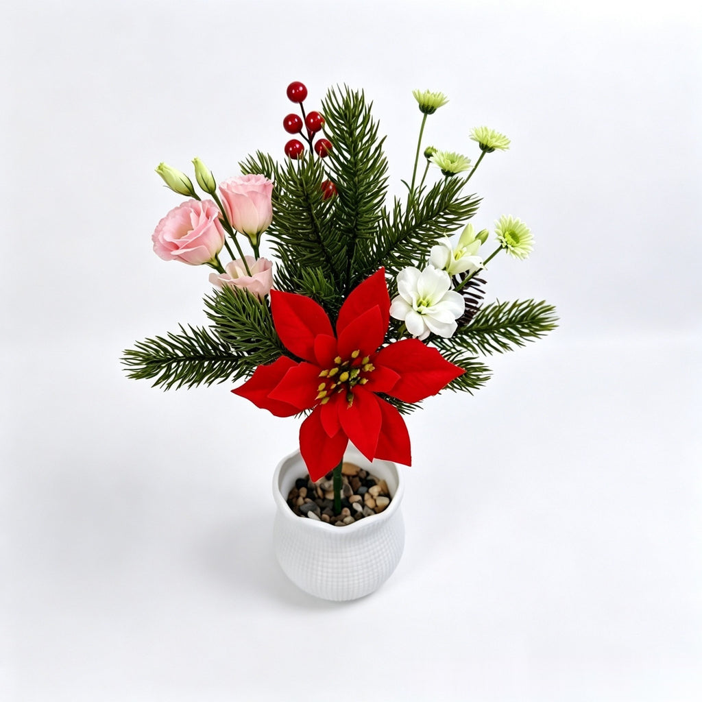 2 branches de poinsettia artificiel en soie polyester pour Noël, décoration florale élégante, 36 cm, pour mariage, maison et commerce