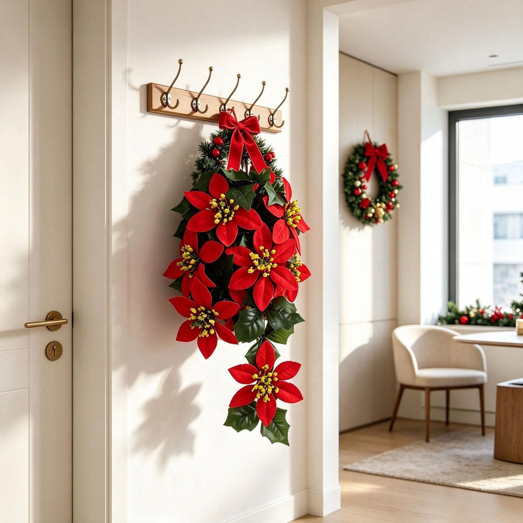 Guirlande de 11 poinsettias artificiels, 40 cm, déco Noël et mariage, intérieur