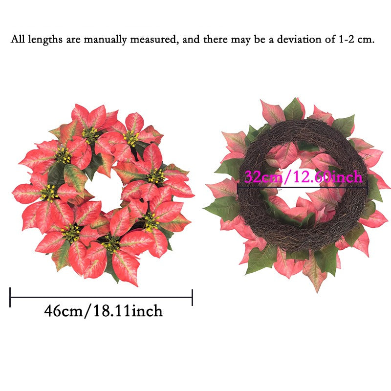 Guirlande de fleurs artificielles Poinsettia pour Noël, décoration murale ou porte, 46 cm, plastique élégant