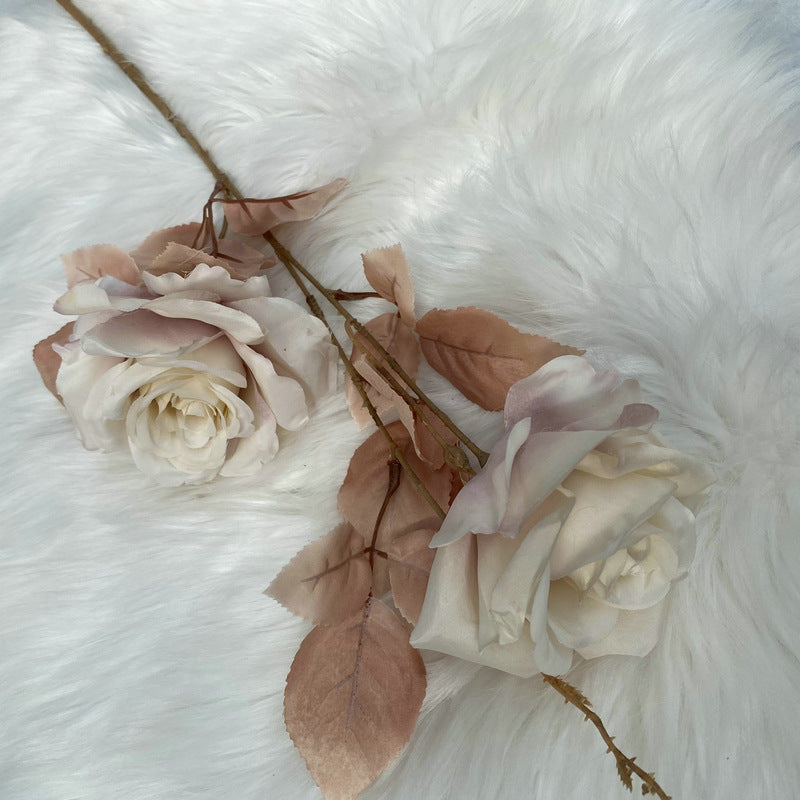Rose artificielle Alice, tige unique avec 2 fleurs, 80 cm, tissu soyeux, décoration de mariage et maison