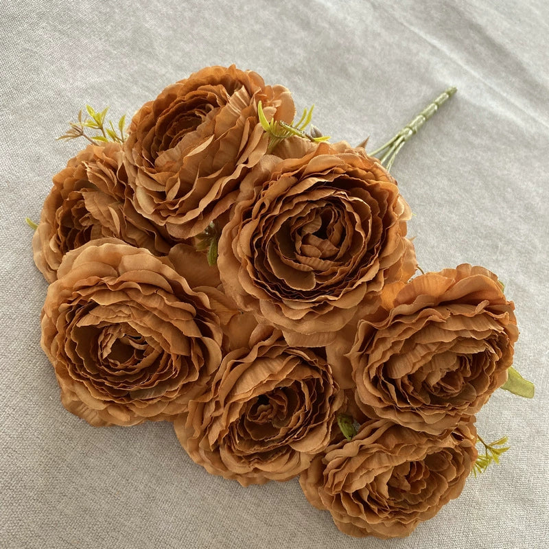 Bouquet de Pivoines en Tissu Soie, 7 Fleurs, 40 cm, Décoration Élégante pour Mariage et Intérieur