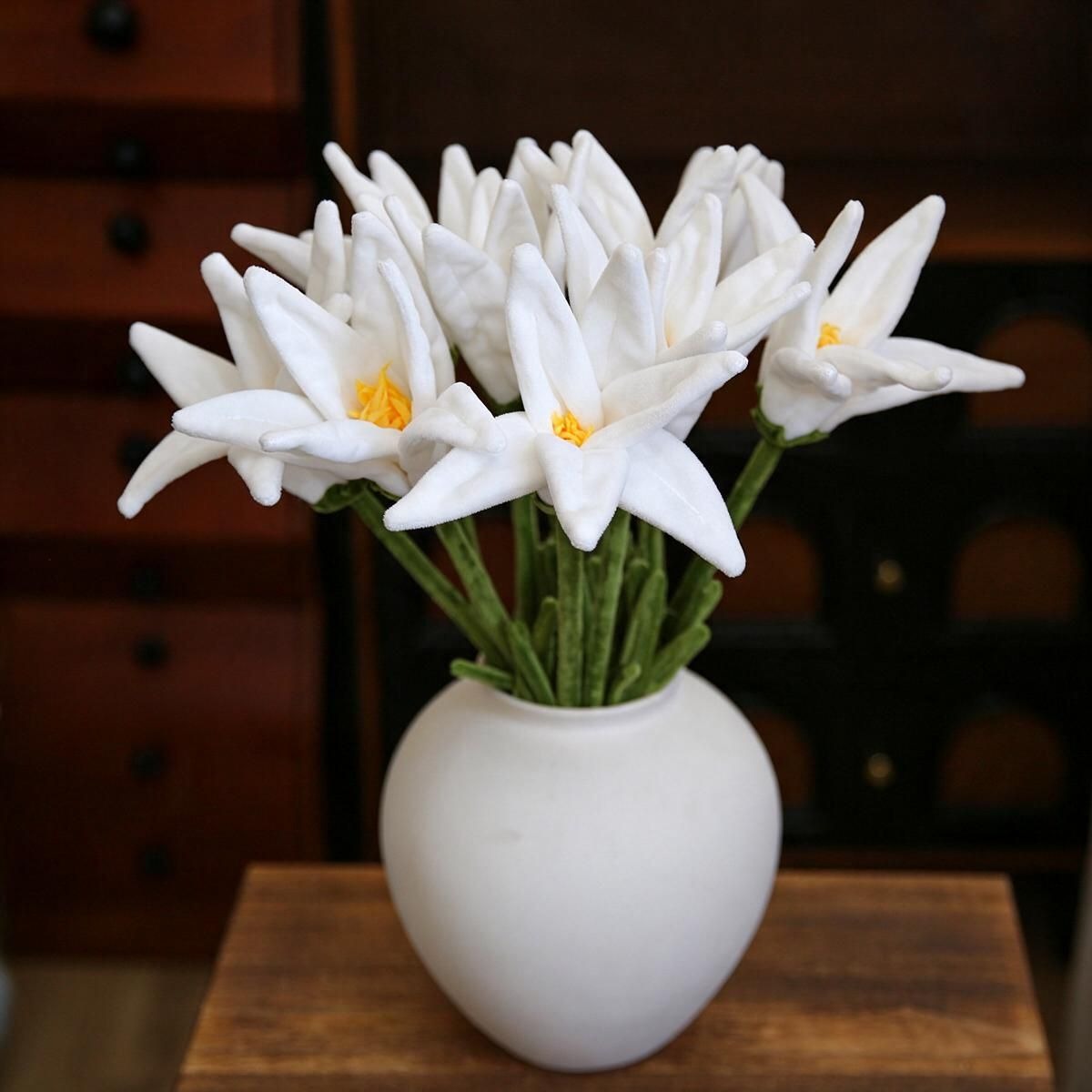 Fleur artificielle en tissu doux, tige unique de lys, 50 cm, décoration d'intérieur, mariage, bureau