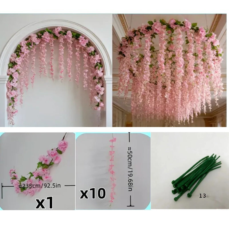 Guirlande de glycine artificielle en tissu soyeux, longueur 230 cm, décoration intérieure, mariage, événements