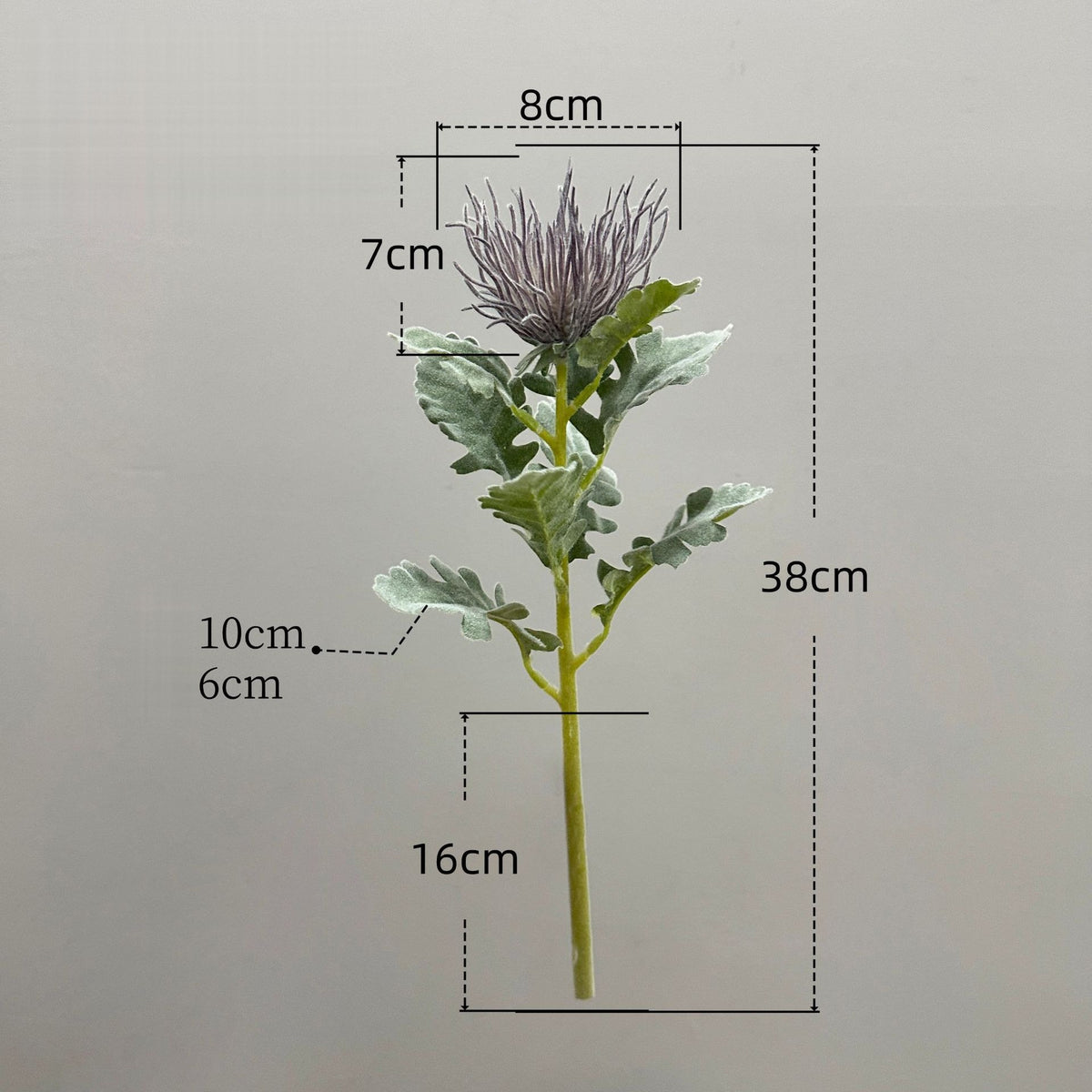 Tige unique d'Eryngium artificiel, 38 cm, en polyester soyeux, idéal pour mariages et décoration intérieure