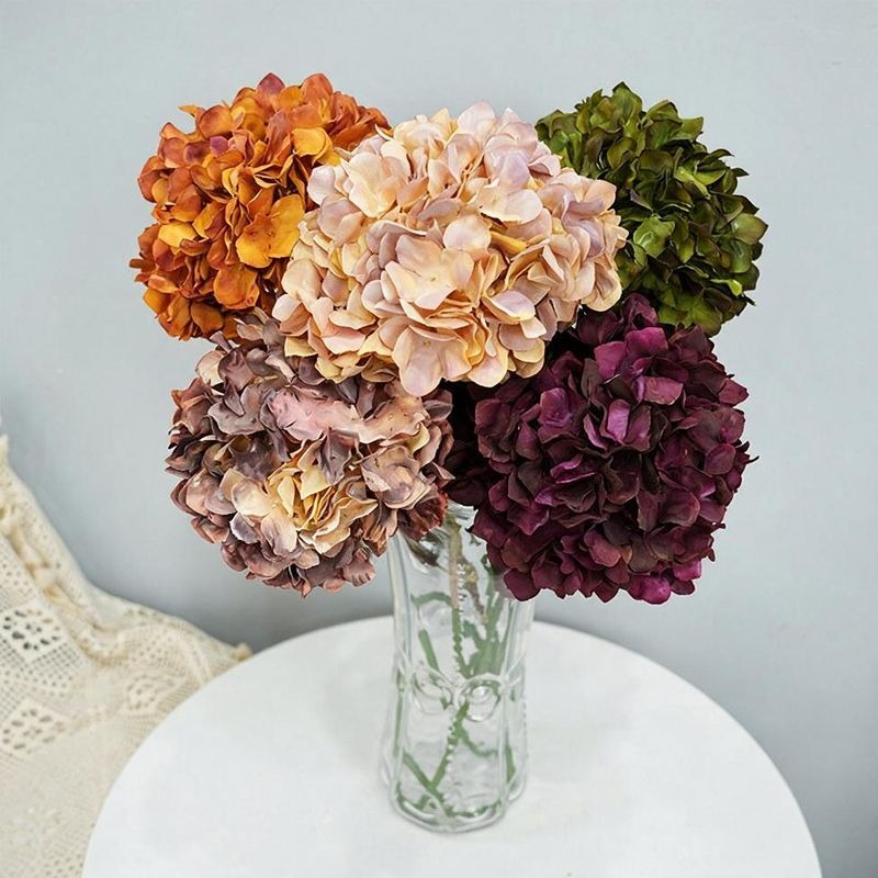 Fleur artificielle Hortensia bordé, tige unique de 71 cm, style rétro et élégant