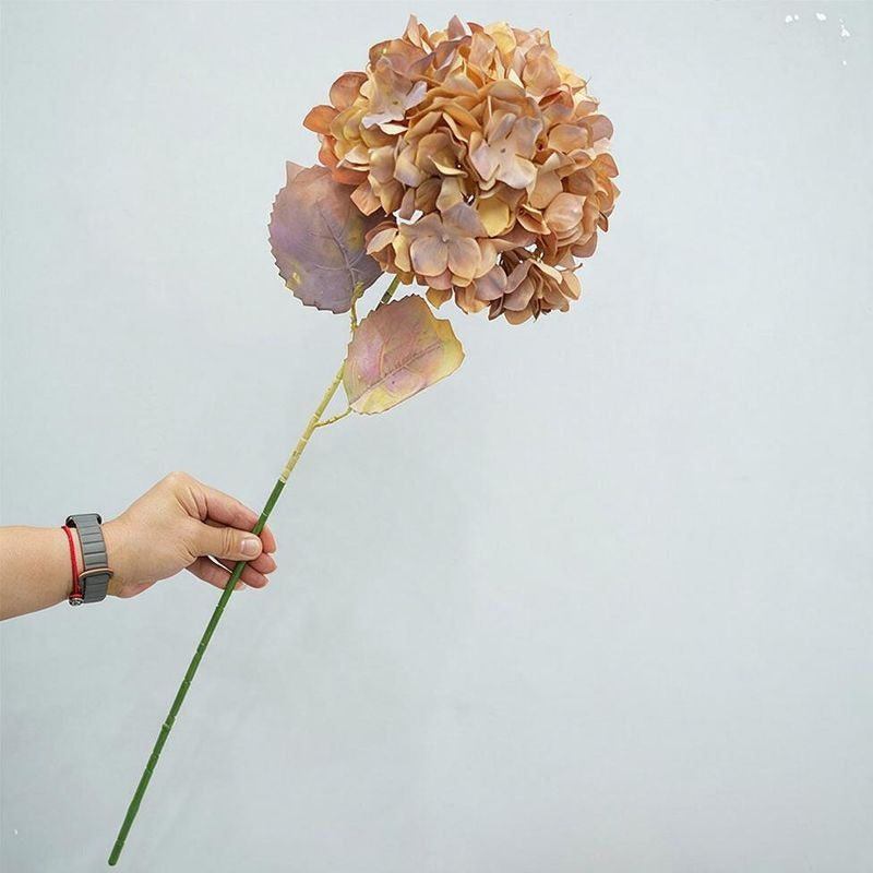 Fleur artificielle Hortensia bordé, tige unique de 71 cm, style rétro et élégant