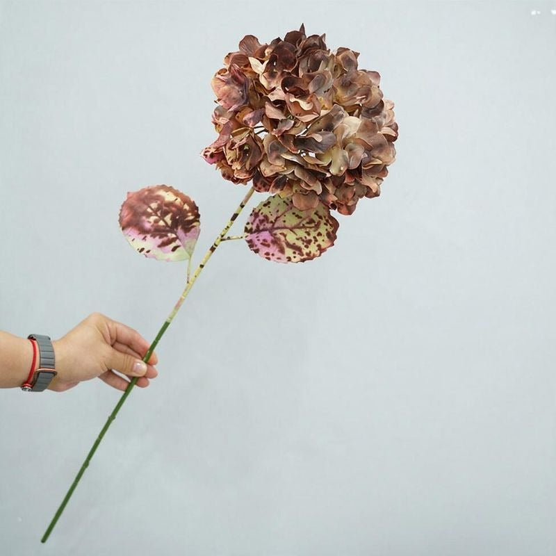 Fleur artificielle Hortensia bordé, tige unique de 71 cm, style rétro et élégant