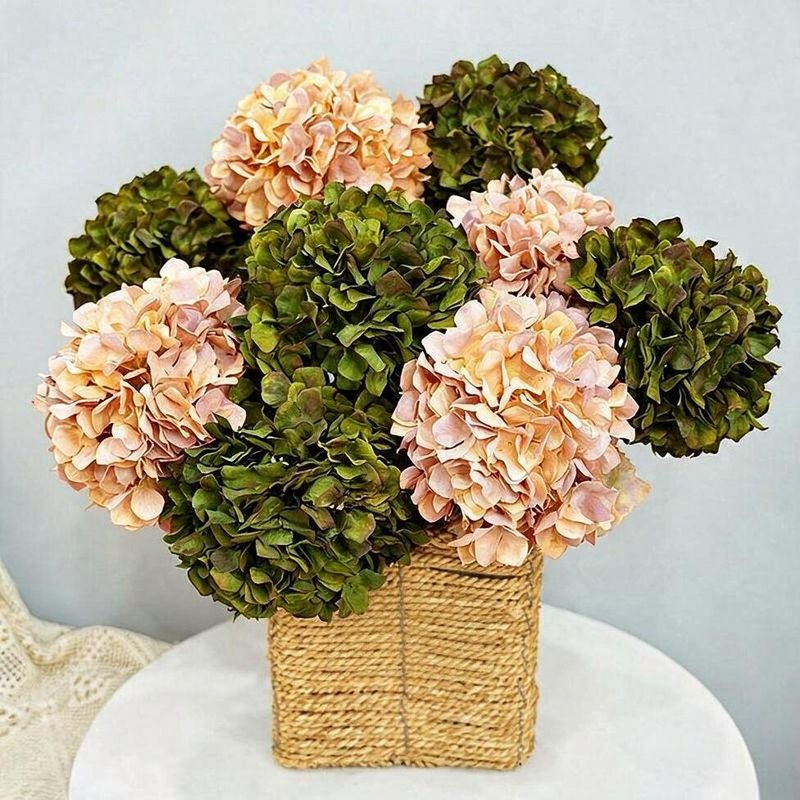 Fleur artificielle Hortensia bordé, tige unique de 71 cm, style rétro et élégant