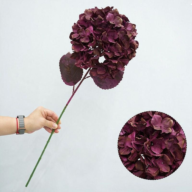 Fleur artificielle Hortensia bordé, tige unique de 71 cm, style rétro et élégant