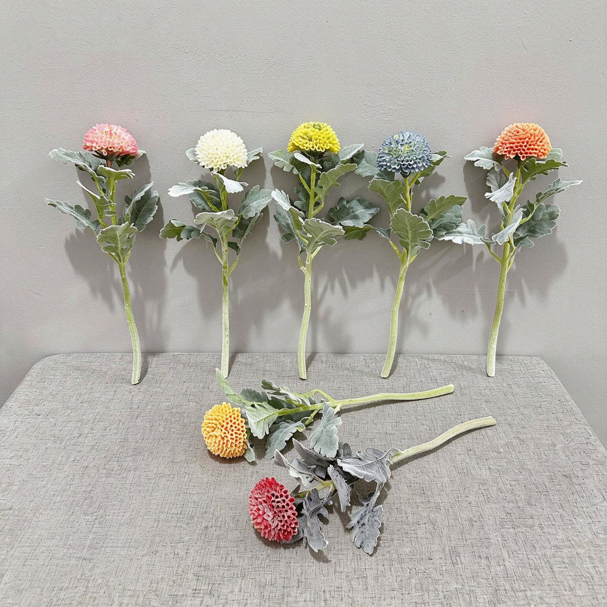 Fleur artificielle Chrysanthème Boule, Tige Unique, 37 cm, Polyester Soie, Décoration Intérieure, Mariage, Bureau