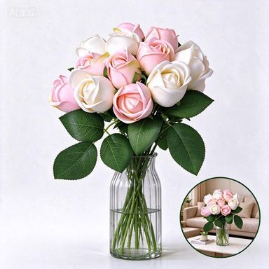 Bouquet de Roses Artificielles Hautement Réalistes, 24 cm, Polyester Soie, Décoration Intérieure, Mariage, Hôtel