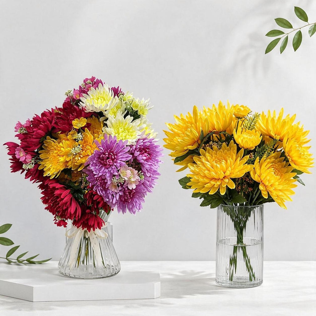 Bouquet de Chrysanthèmes Artificiels, 52 cm, Décoration Élégante pour Mariage et Fêtes