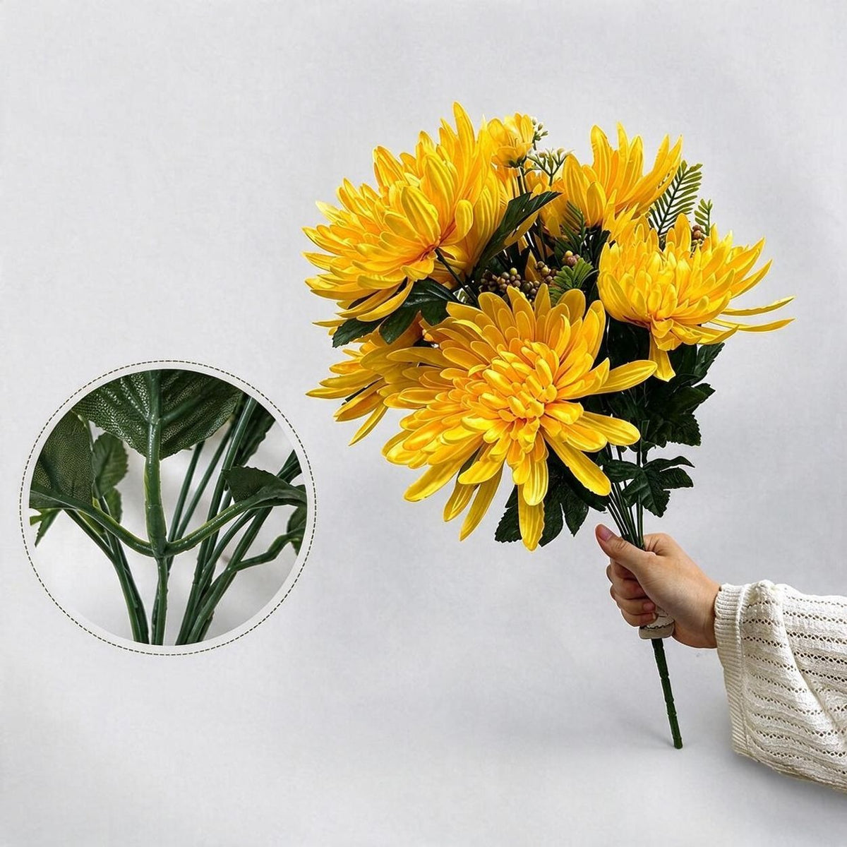 Bouquet de Chrysanthèmes Artificiels, 52 cm, Décoration Élégante pour Mariage et Fêtes