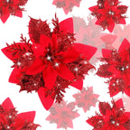 18 Pièces de Poinsettias Artificiels avec Pinces – Décorations de Noël