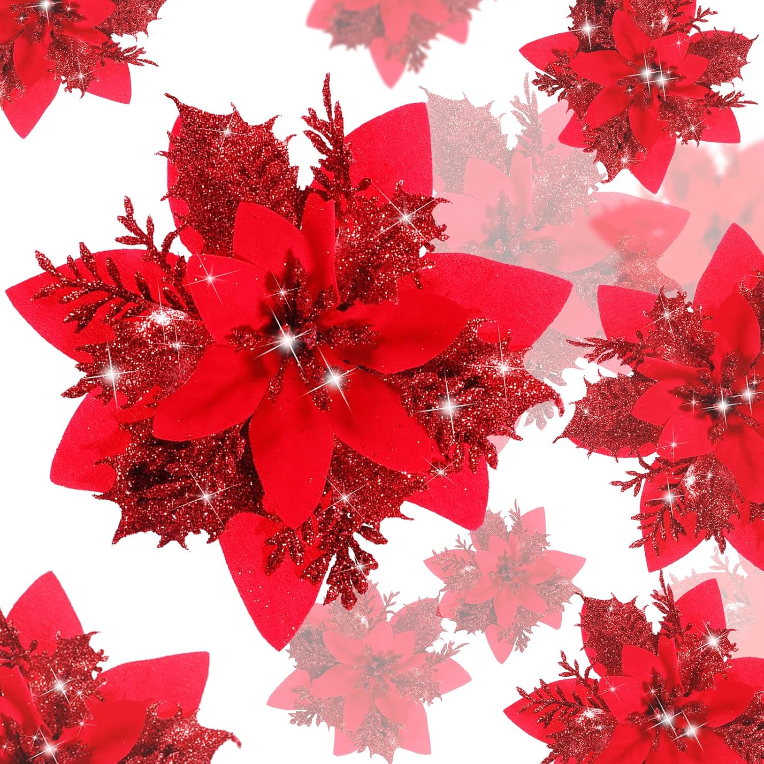 18 Pièces de Poinsettias Artificiels avec Pinces – Décorations de Noël