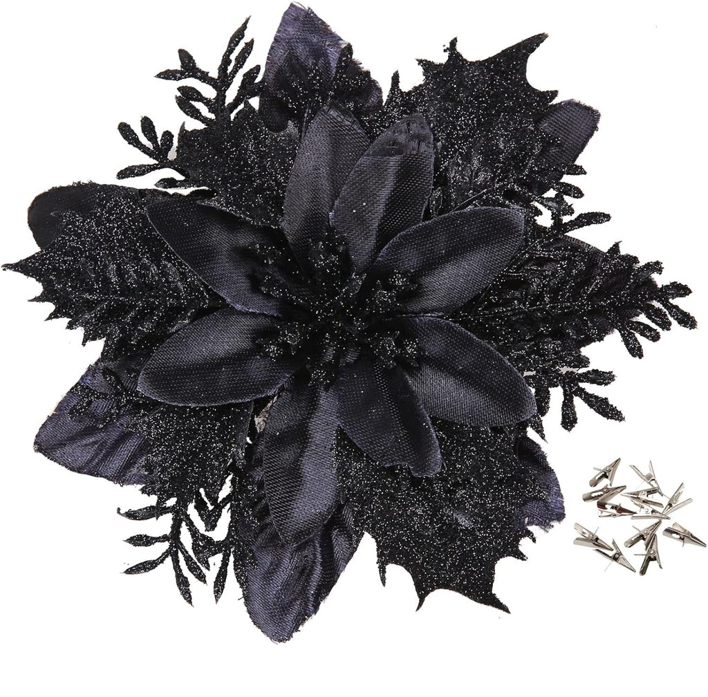 18 Pièces de Poinsettias Artificiels avec Pinces – Décorations de Noël