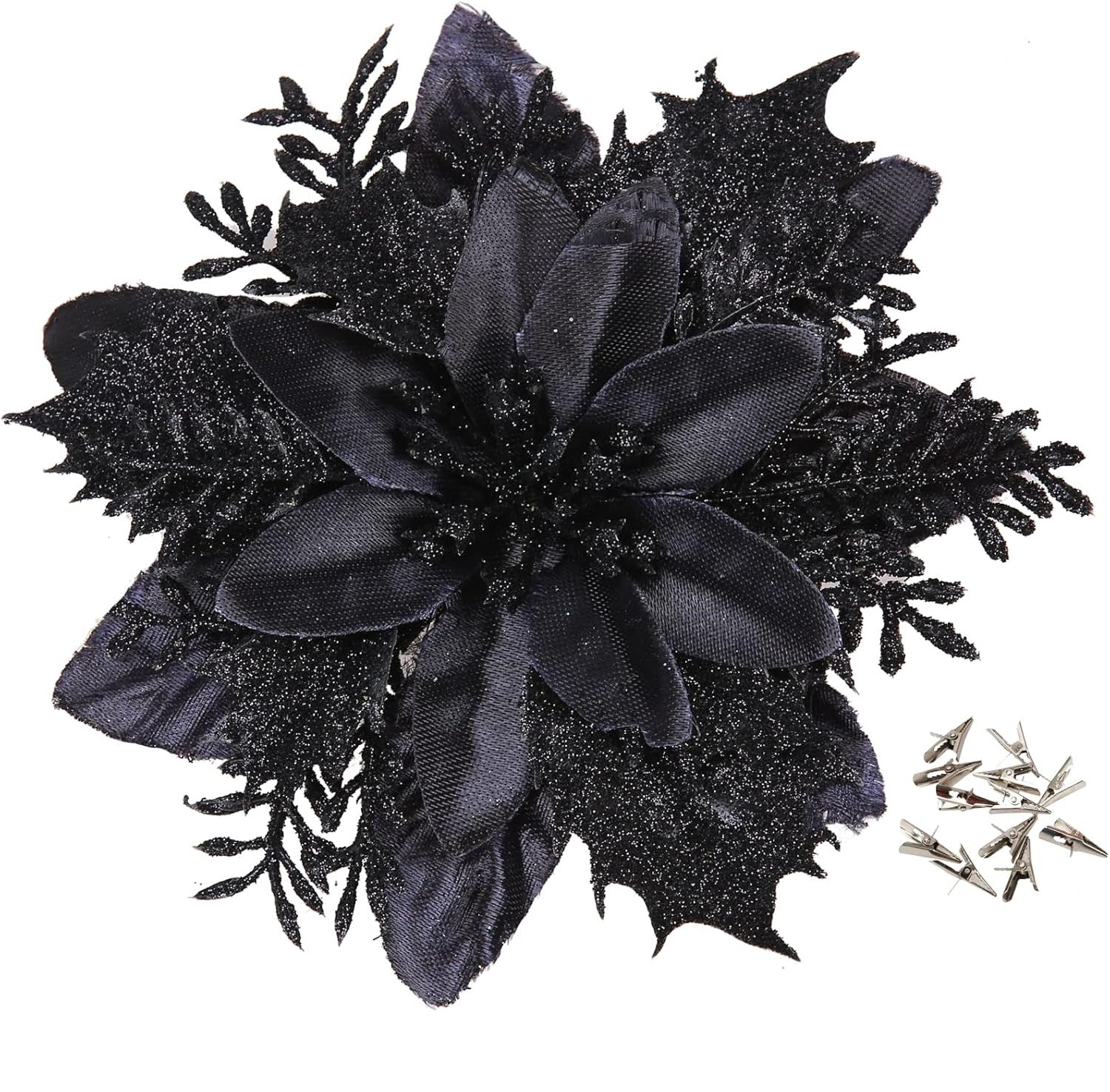 18 Pièces de Poinsettias Artificiels avec Pinces – Décorations de Noël