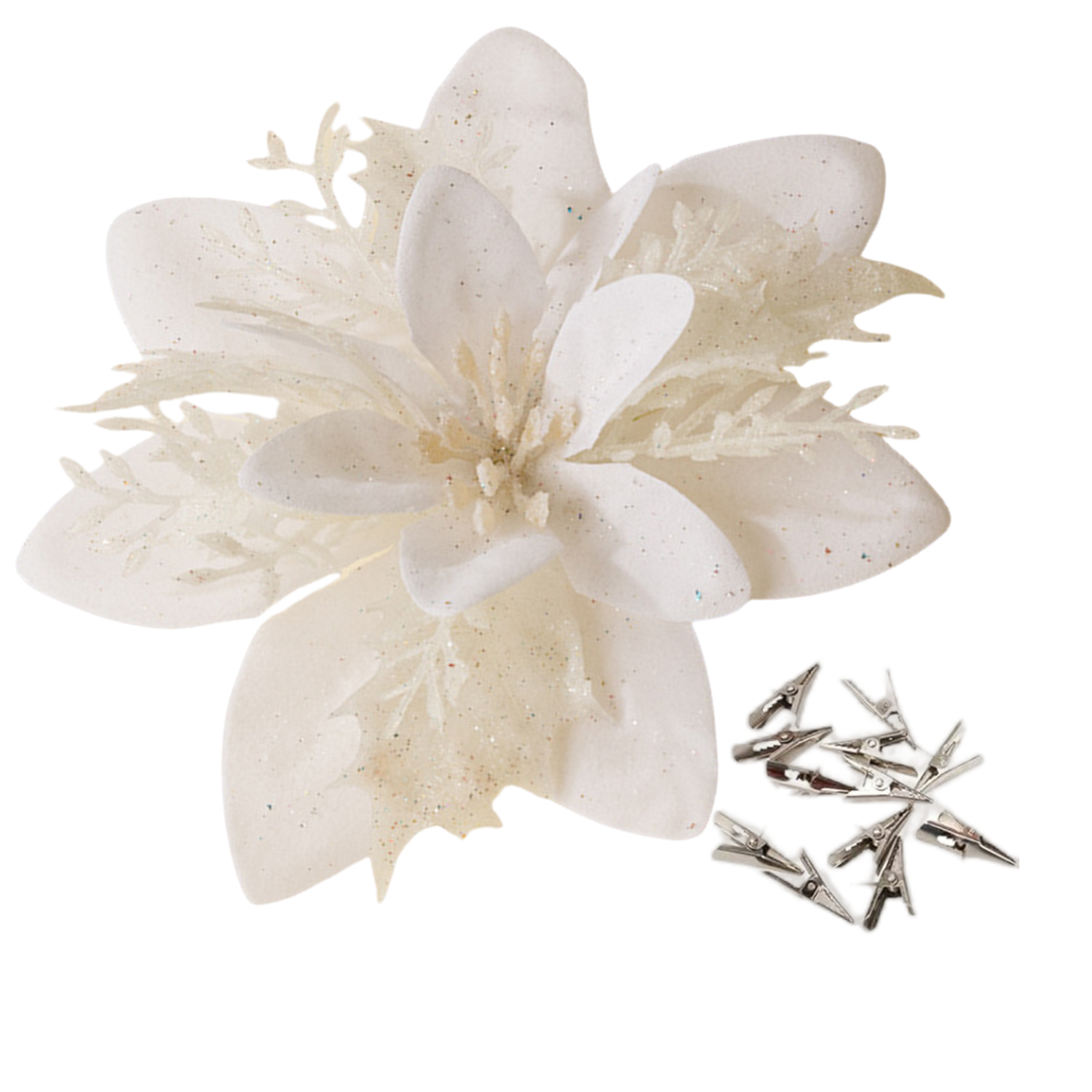 18 Pièces de Poinsettias Artificiels avec Pinces – Décorations de Noël