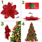 18 Pièces de Poinsettias Artificiels avec Pinces – Décorations de Noël