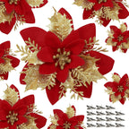 18 Pièces de Poinsettias Artificiels avec Pinces – Décorations de Noël