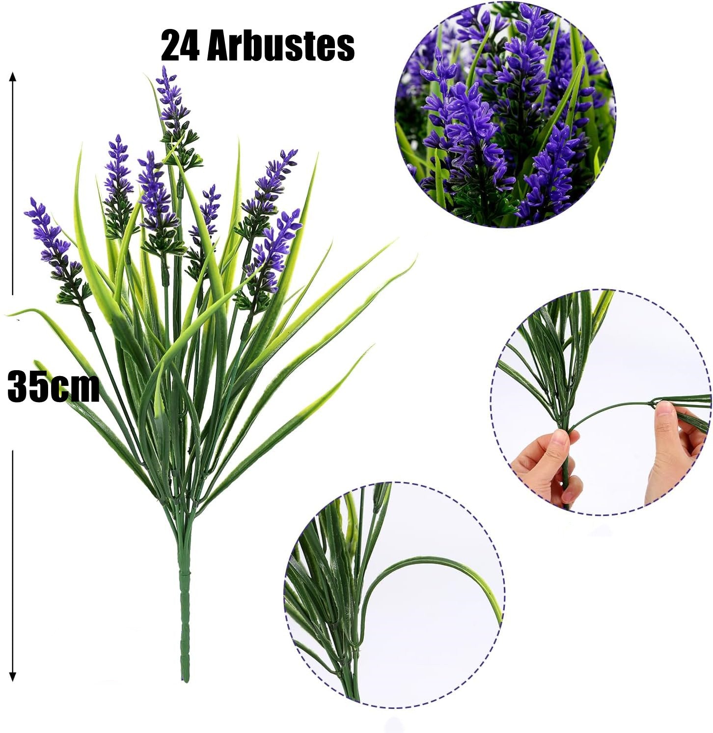 24 Arbustes de Plantes et Fleurs Artificielles pour Extérieur – Fausses Fleurs de Lavande avec Herbe de Singe, Plantes Fausses en Plastique Résistantes aux UV