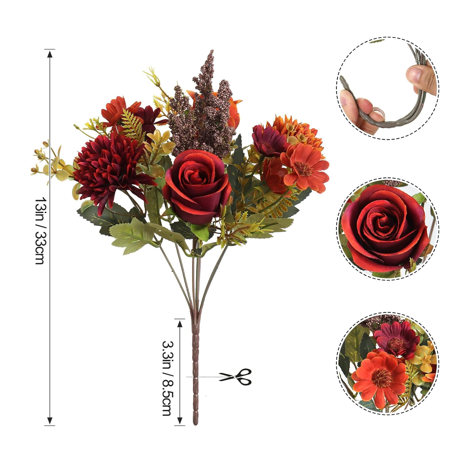 34 cm Fleurs d'automne artificielles 2 bouquets Décoration d'automne