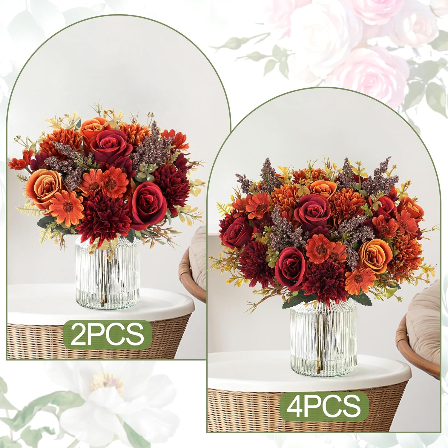 34 cm Fleurs d'automne artificielles 2 bouquets Décoration d'automne