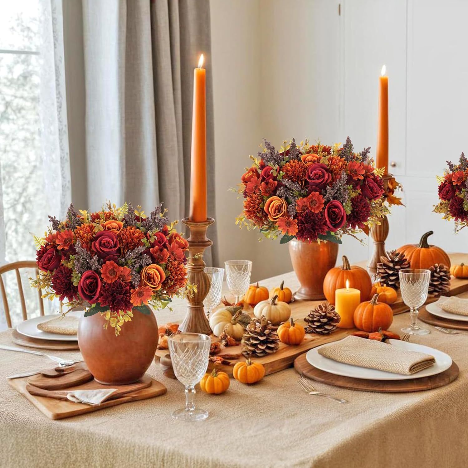 34 cm Fleurs d'automne artificielles 2 bouquets Décoration d'automne