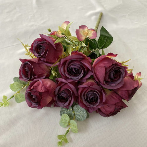 Bouquet de roses de Milan artificielles 45 cm à 11 branches – Pour mariage et décoration intérieure