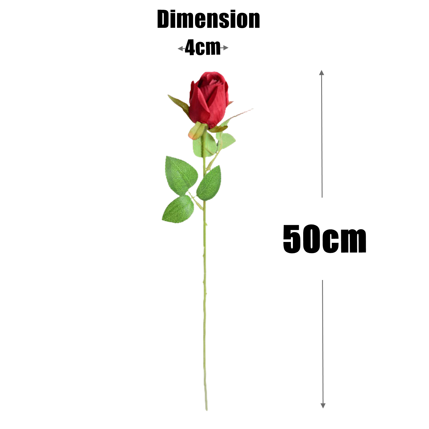 50 cm Boutons de rose artificiels sur tiges – Fleurs factices pour décoration de mariage et d'intérieur