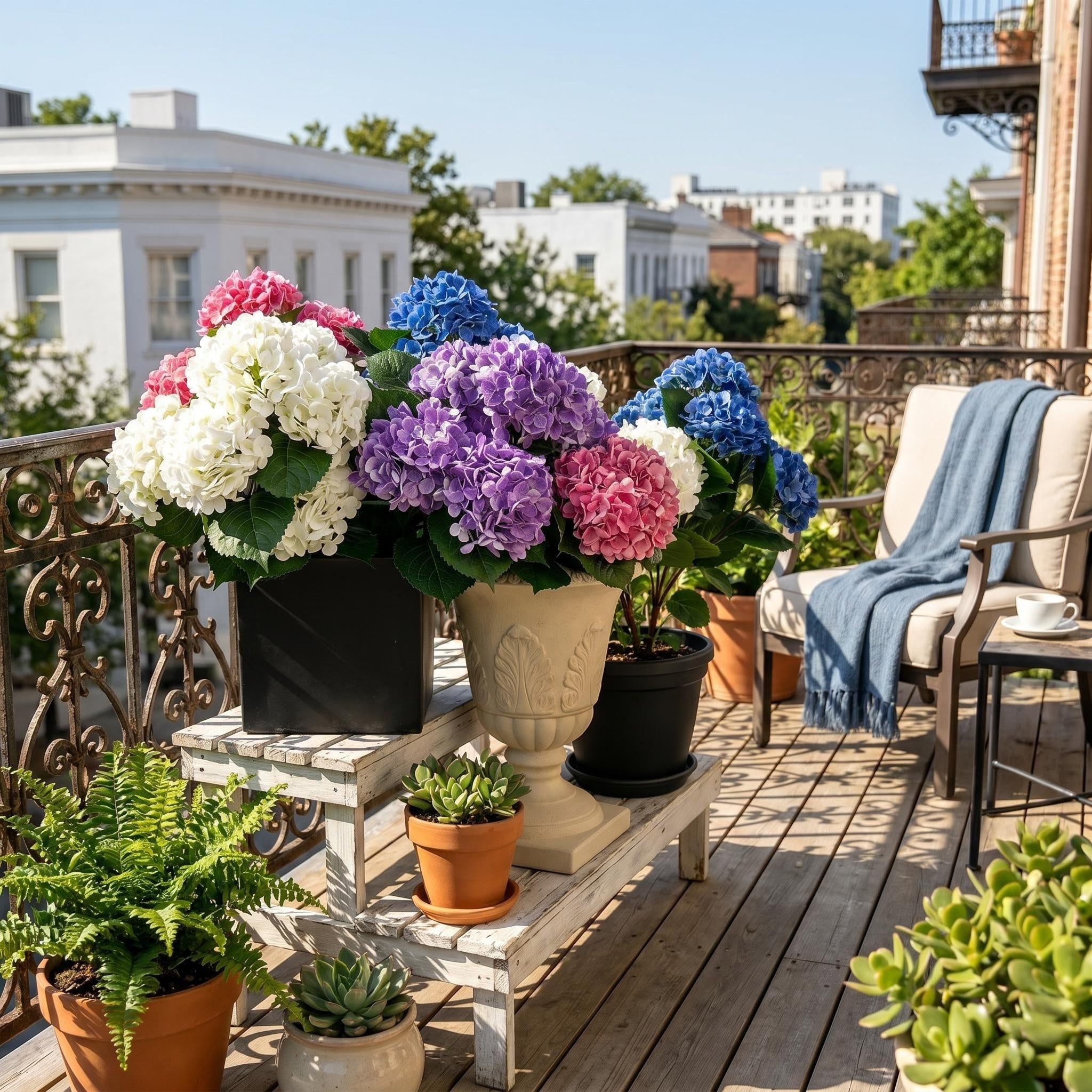 60cm Hortensia Artificielle Touché Réel Résistante UV – Fleur Fausse pour Extérieur, Jardin & Balcon