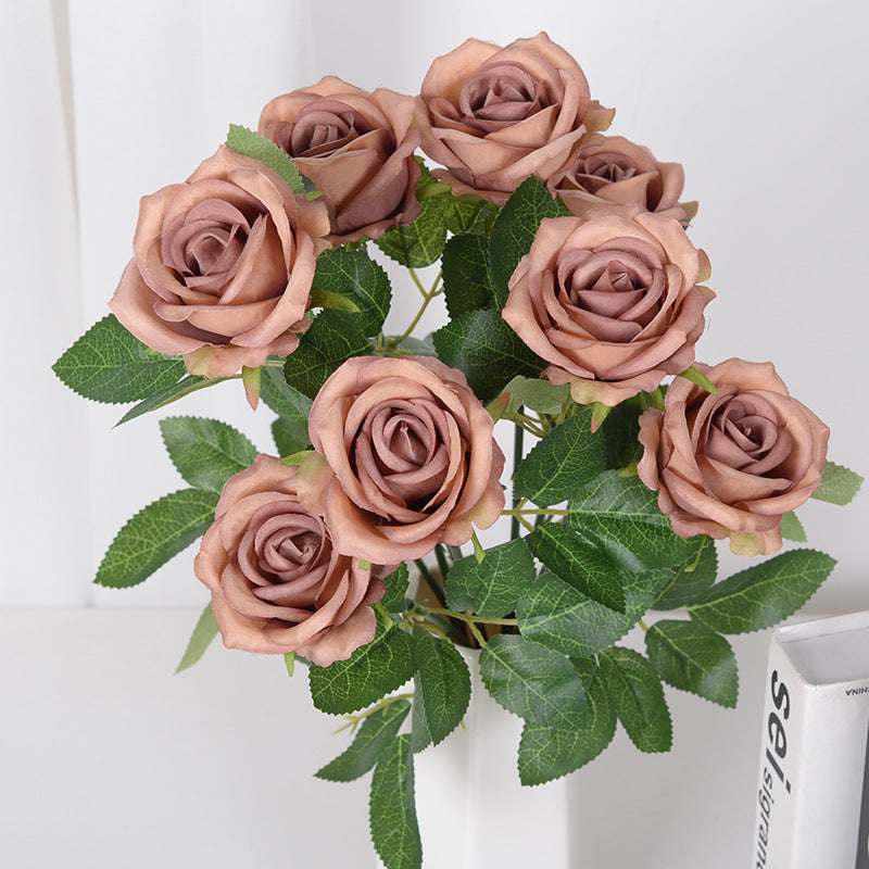 43cm Bouquet de Roses Artificielles à 9 Têtes pour Compositions de Mariage et Décoration Intérieure