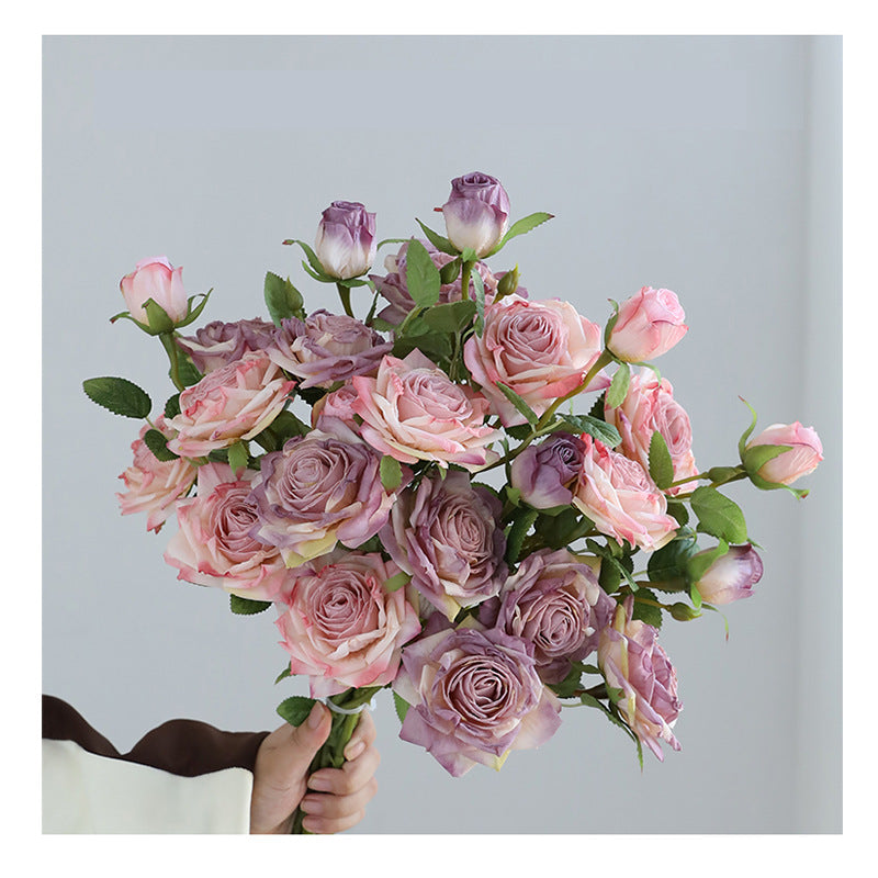Bouquet de roses artificielles à bords brûlés 55cm - Réaliste et élégante - Idéal pour mariage, décoration intérieure et automne