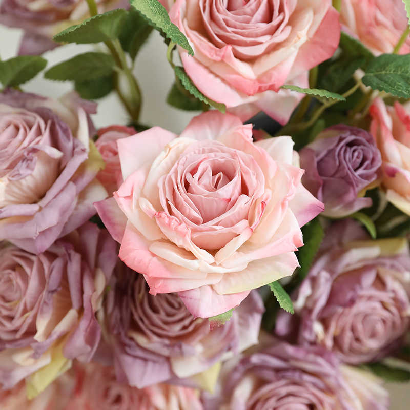 Bouquet de roses artificielles à bords brûlés 55cm - Réaliste et élégante - Idéal pour mariage, décoration intérieure et automne