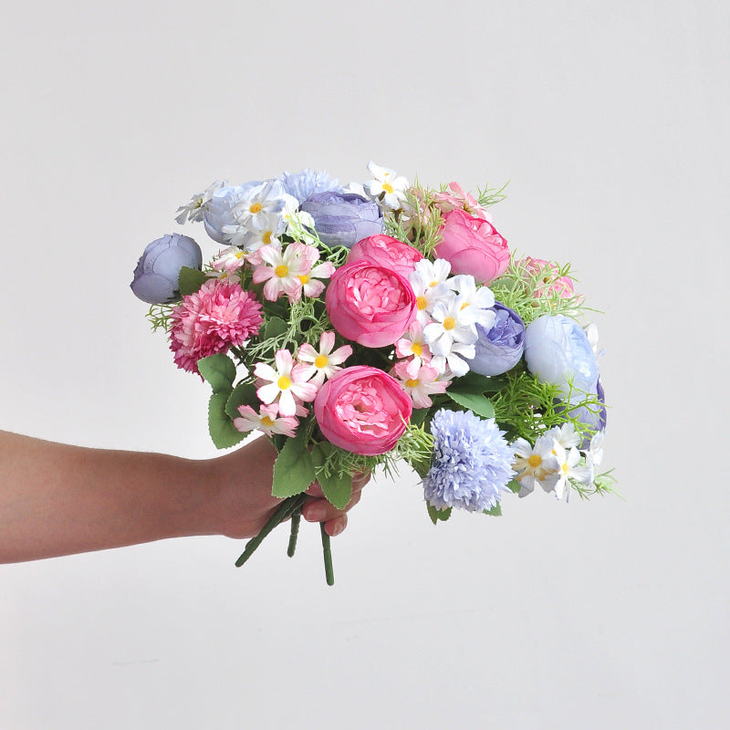 31cm Bouquet mixte de pivoines et de chrysanthèmes artificiels