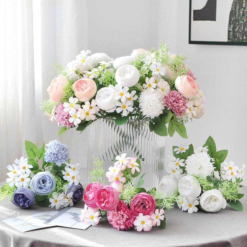 31cm Bouquet mixte de pivoines et de chrysanthèmes artificiels